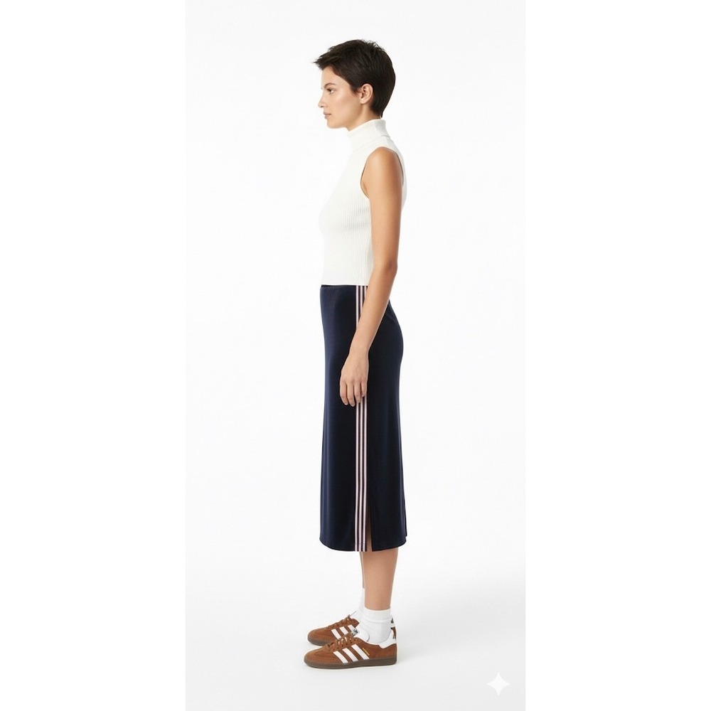 NWT Elie Tahari Velvet Midi Skirt Navy L‎ Side Stripe Office Siren Sporty Chic - Picture 5 of 16